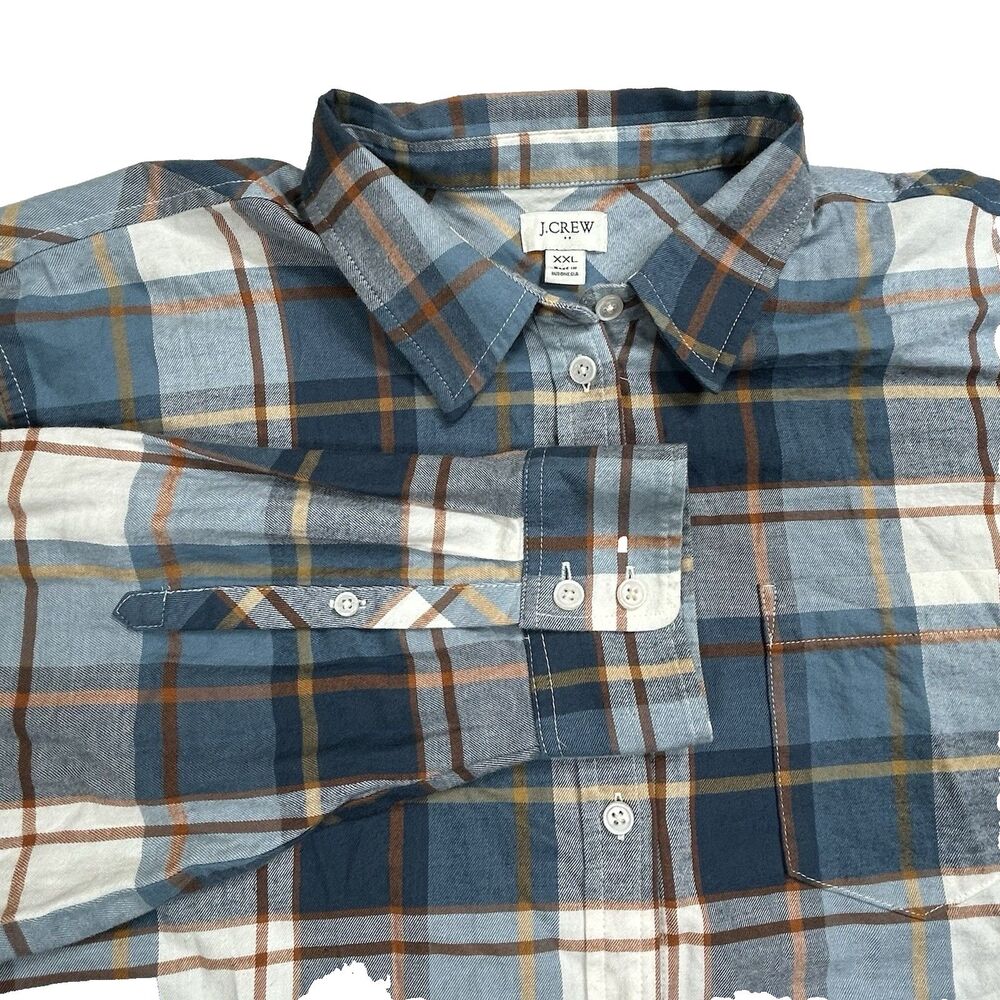 J Crew Flannel Shirt Mens XXL Long Sleeve Button Down Blue Plaid Layer Western